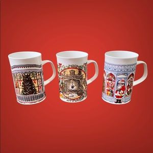 “Christmas a Design” Vintage Dunoon Mugs Designed by Sue Scullard - Lot of 3